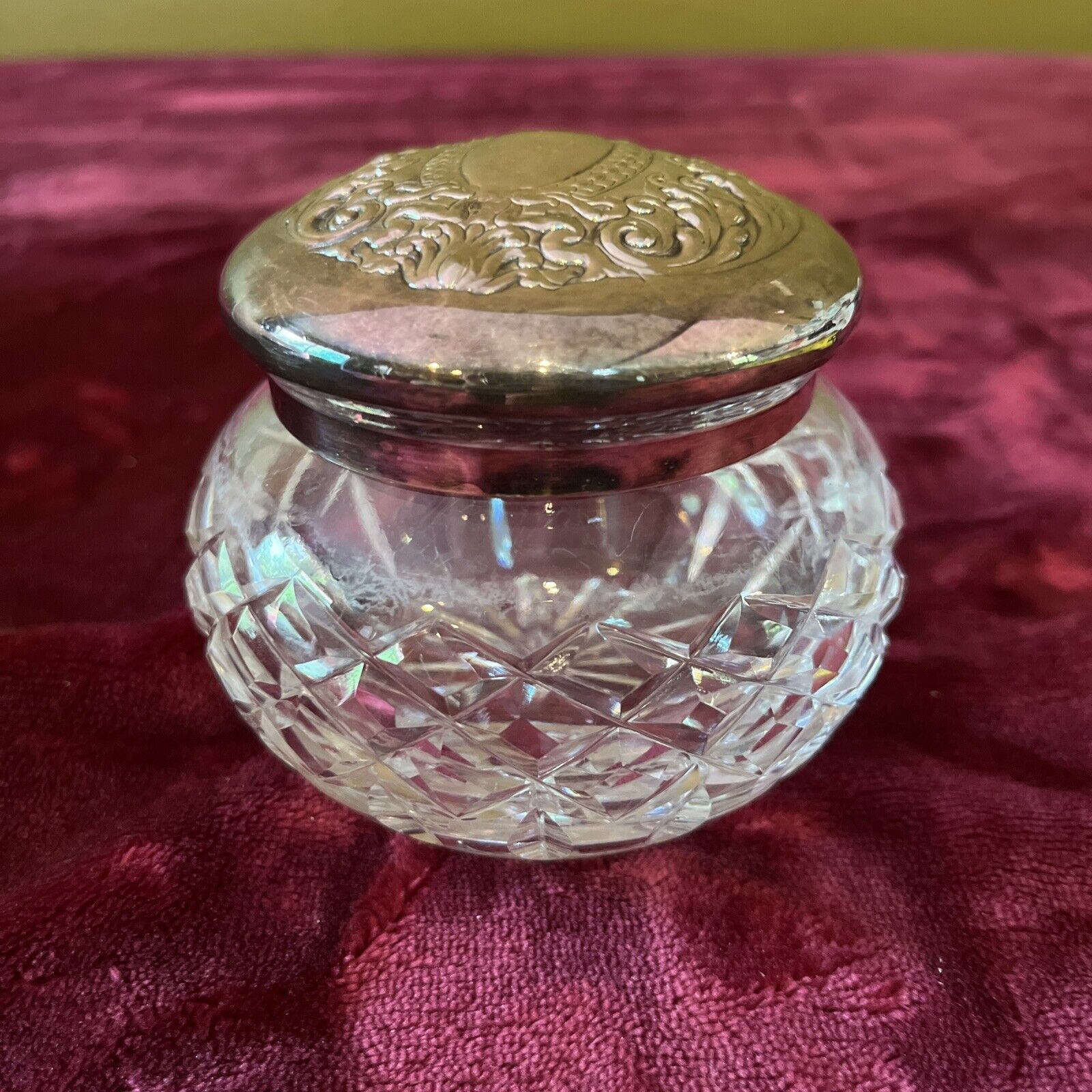 Waterford Crystal With Silver-plate Lid Vanity Powder/Trinket Jar Beautiful