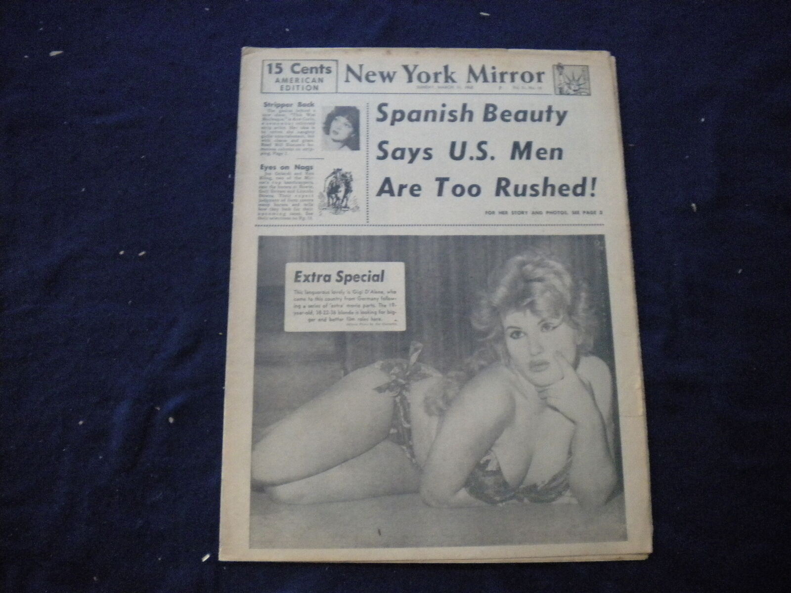 1962 MARCH 11 NEW YORK MIRROR NEWSPAPER - GIGI D'ALENE COVER PHOTO - NP 5998