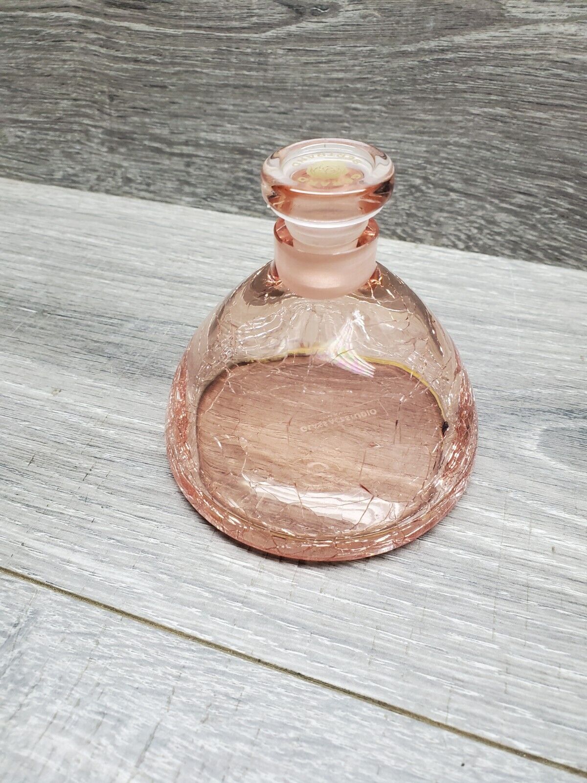 Vintage Pink Depression Glass Cruet/Decanter Etched Round  Cracked Glass Style