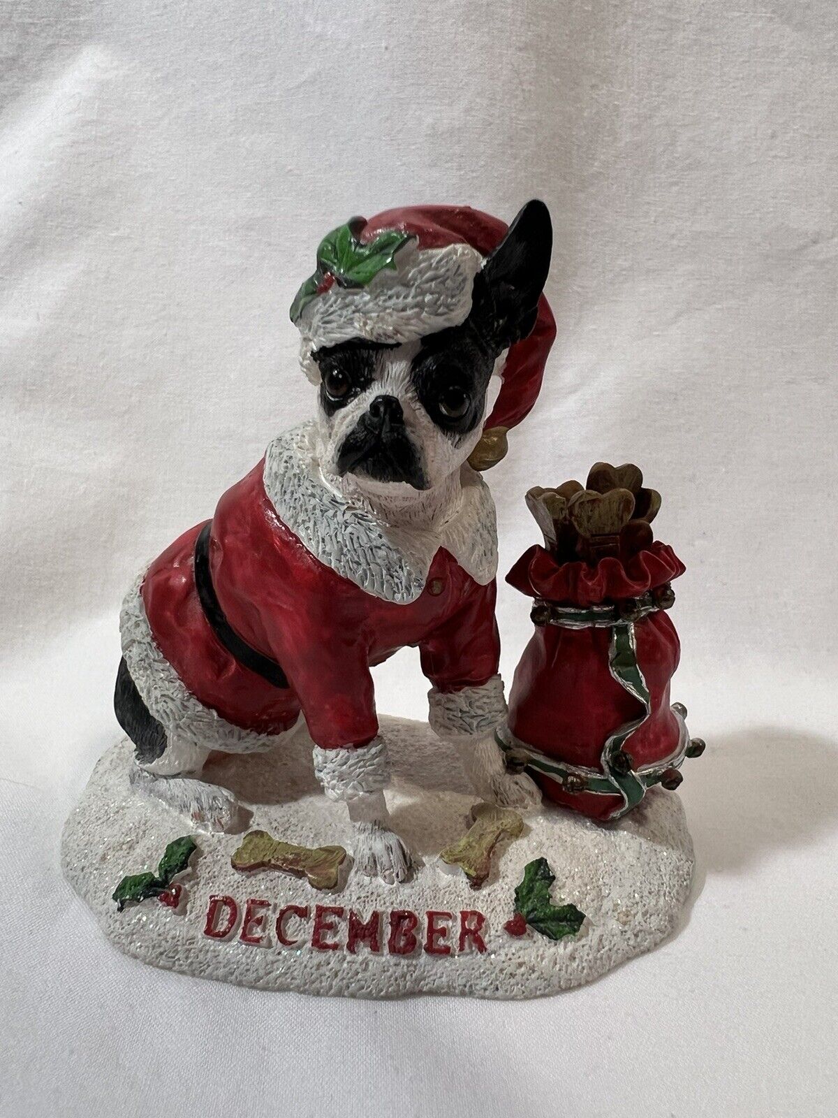 Danbury Mint BOSTON TERRIER Dog Figurine DECEMBER Perpetual Calendar, Retired
