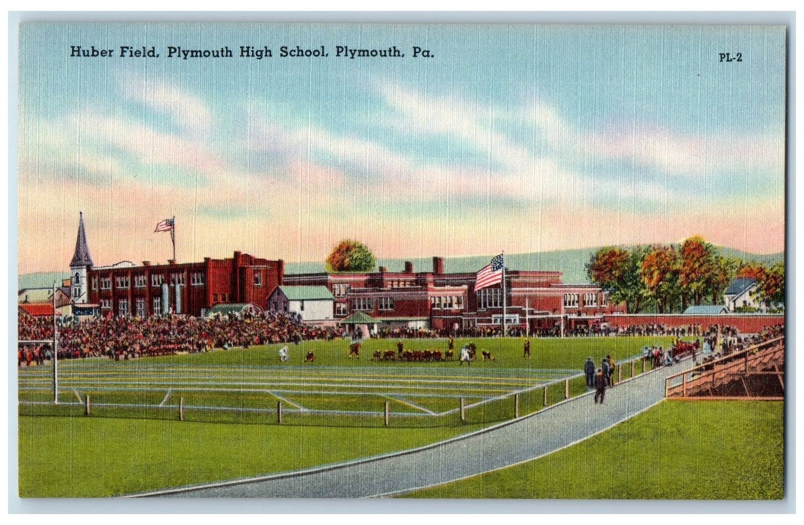 c1940's Huber Field Plymouth High School Scene Plymouth Pennsylvania PA Postcard