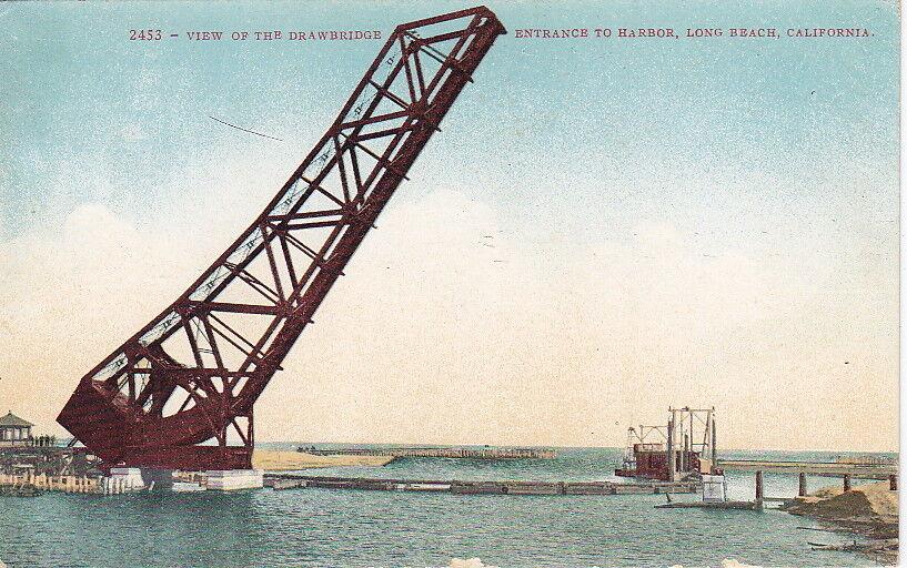 Drawbridge Entrance to Harbor, Long Beach, CA, Pre-Linen Postcard