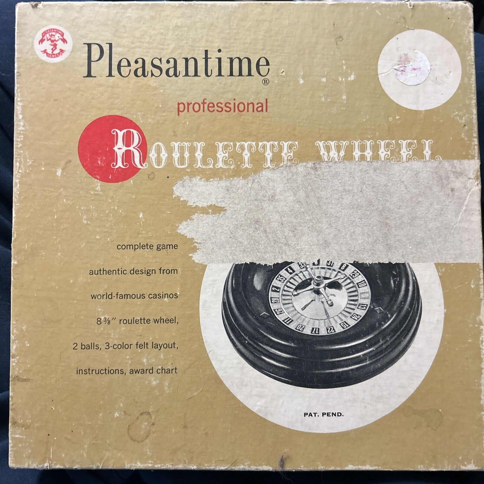 Vintage 1958 Pleasantime Professional Roulette Wheel with Box Felt and Ball