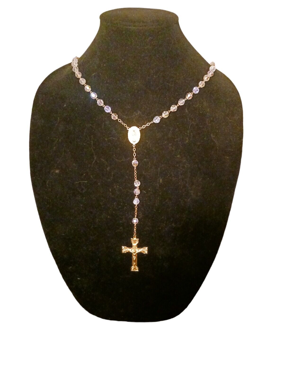 Vintage Swarovski Crystal rosary crucifix and mother mary are 1/20 th Gold Plate