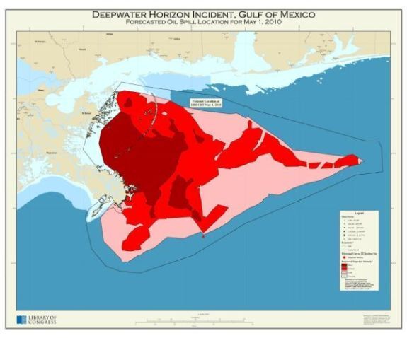 2010 Map| Deepwater Horizon incident, Gulf of Mexico, forecasted oil spill locat