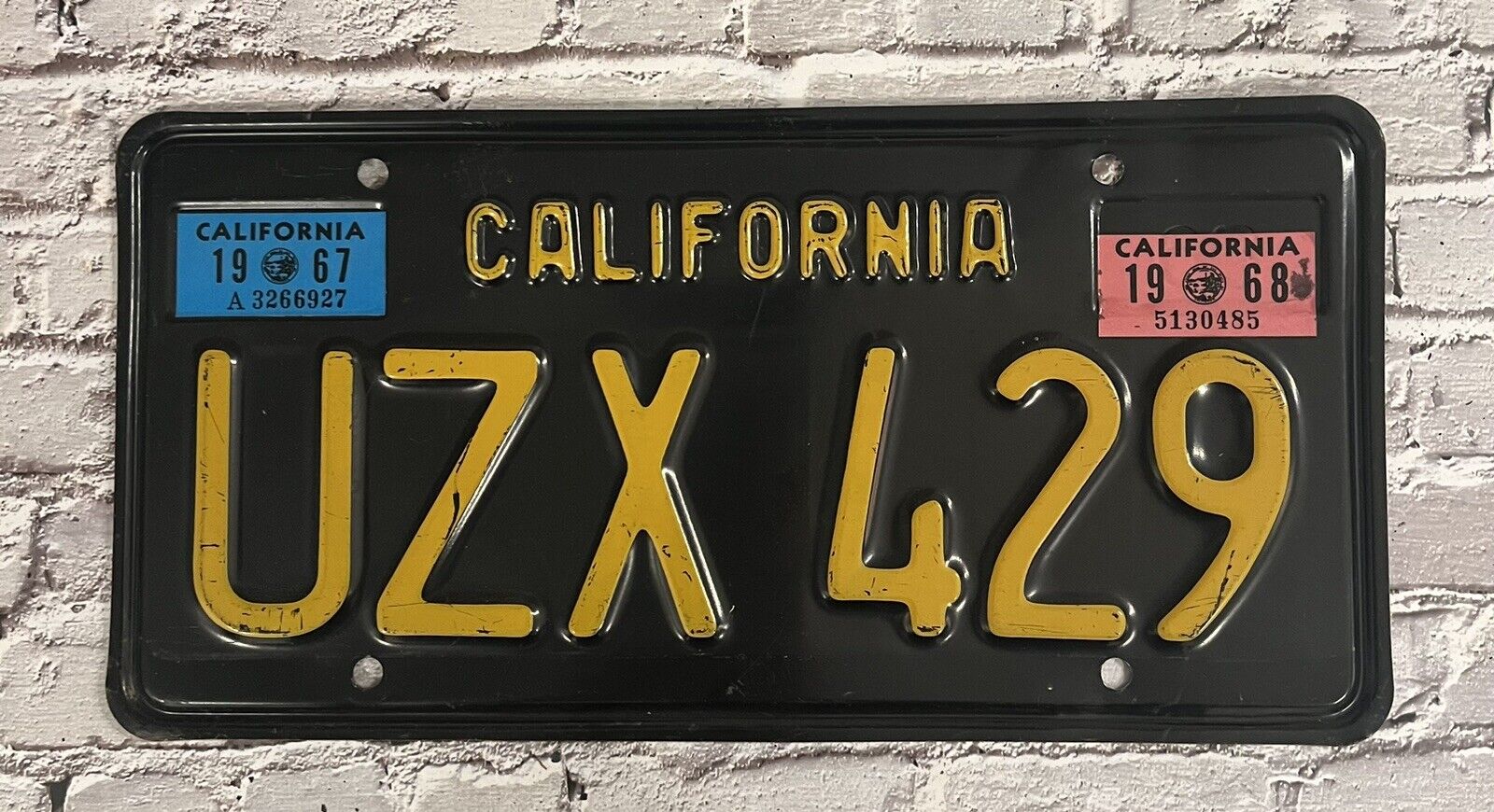 1967 1968 California Embossed Automobile License Plate # UZX 429