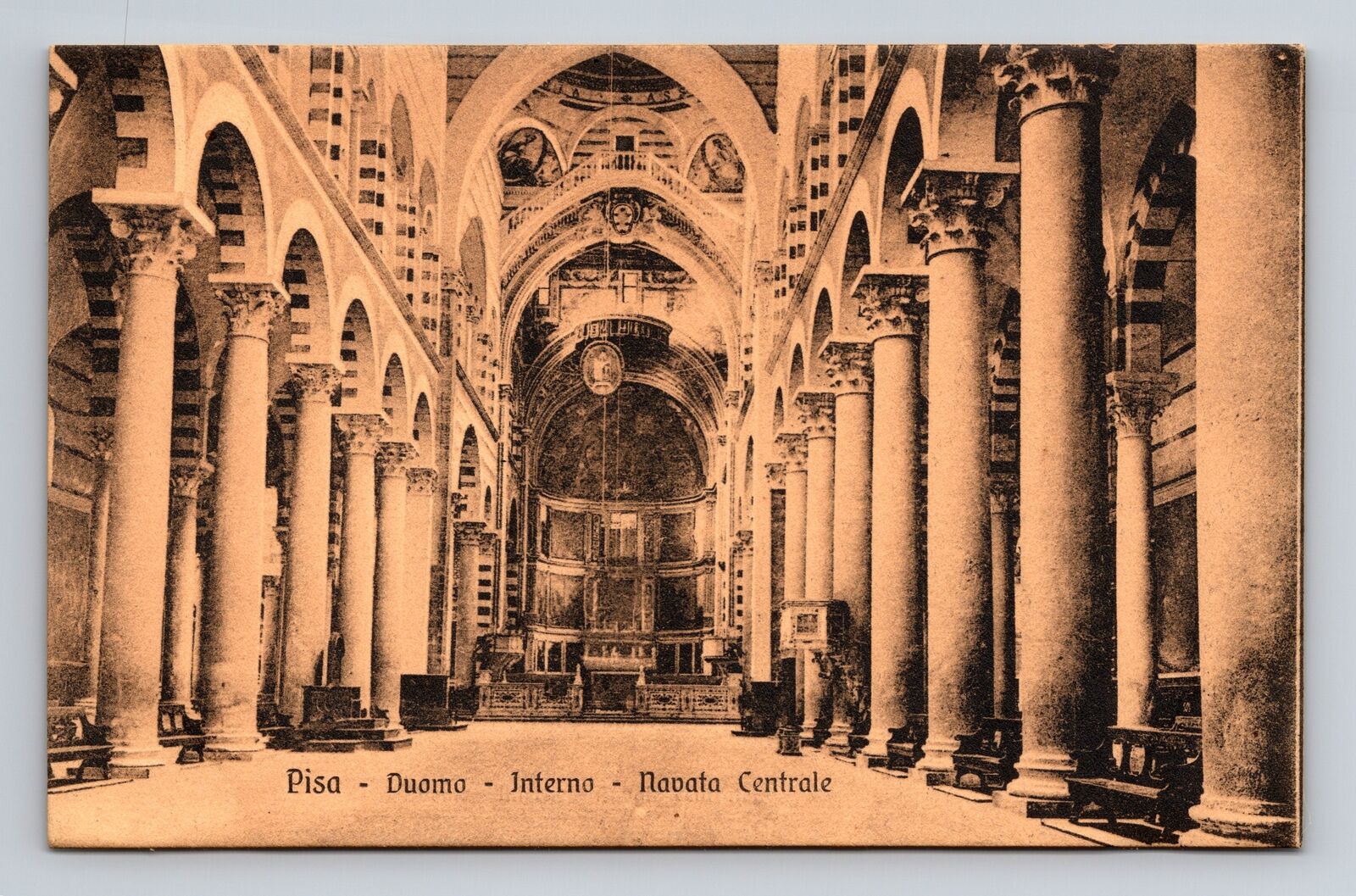 Pre-War Postcard Pisa Italy Duomo Cathedral Interior Central Nave