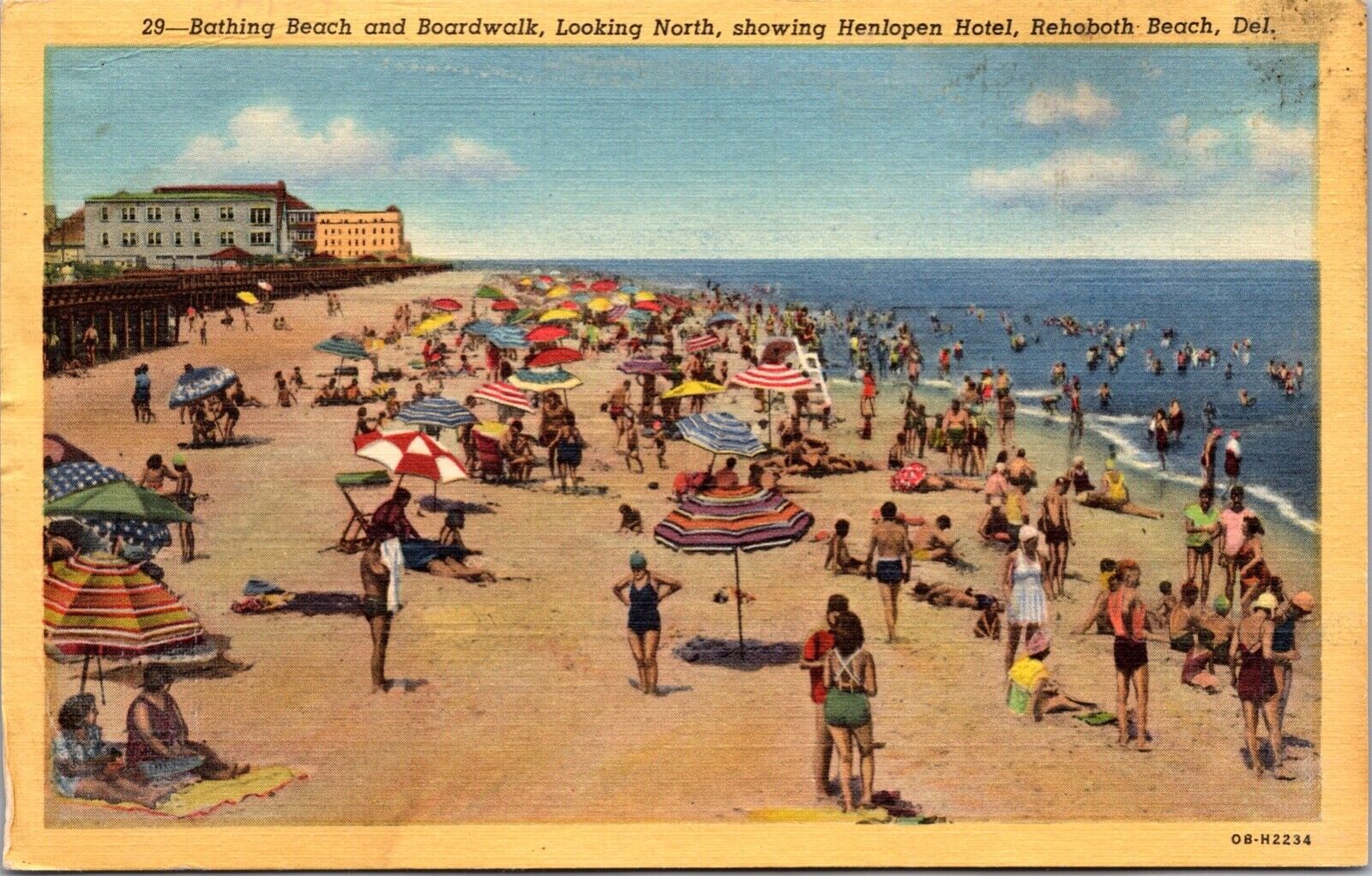 Linen Postcard Bathing Beach Boardwalk Henlopen Hotel Rehoboth Beach Delaware