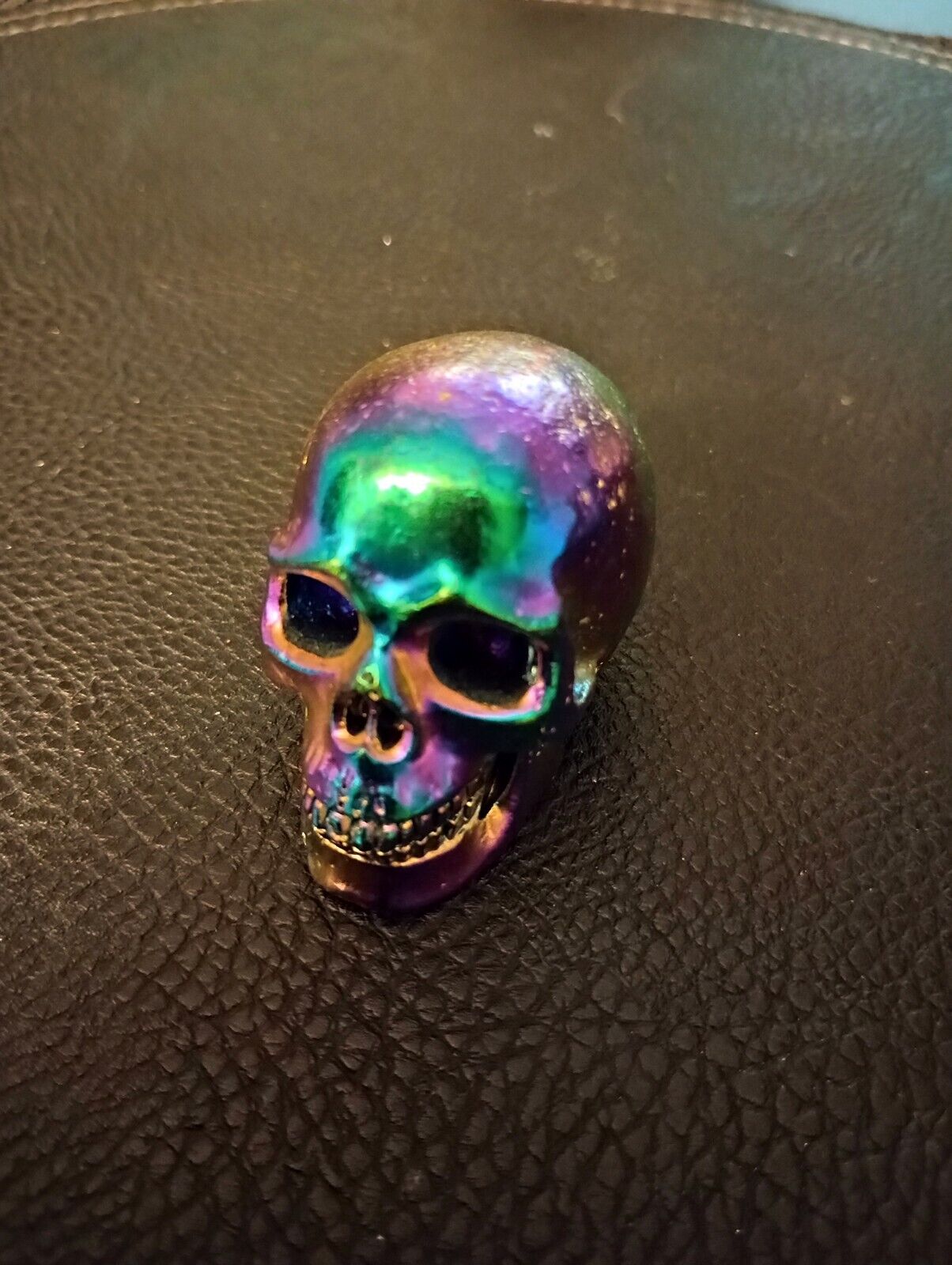MeldedMind Titanium Aura Coated Quartz Carved Skull 41mm Display Decor Rainbow E