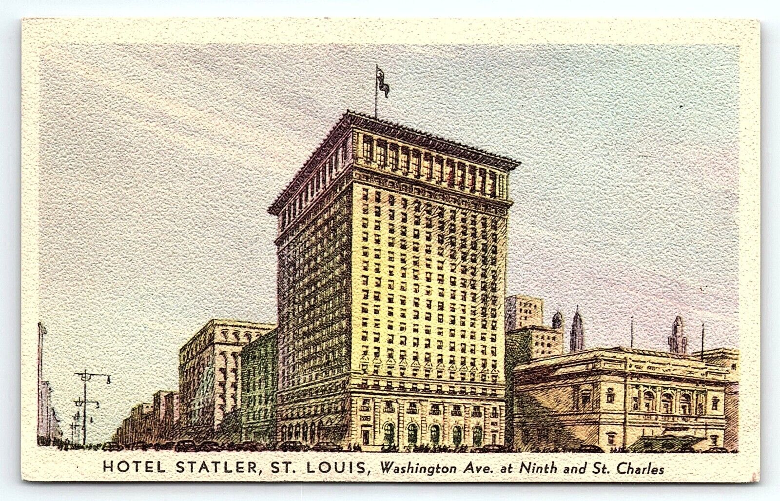 1940s ST LOUIS MO HOTEL STATLER WASHINGTON AVE LINEN ADVERTISING POSTCARD P2123