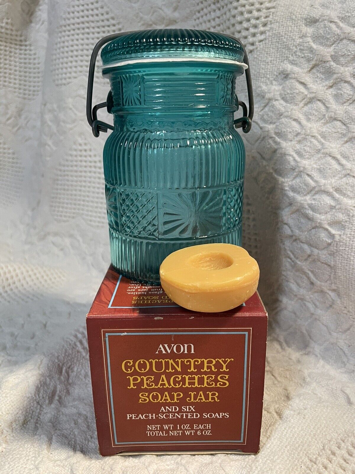Vintage 1970's Avon Country Peaches Soap Jar with Box And 1 Peach Slice