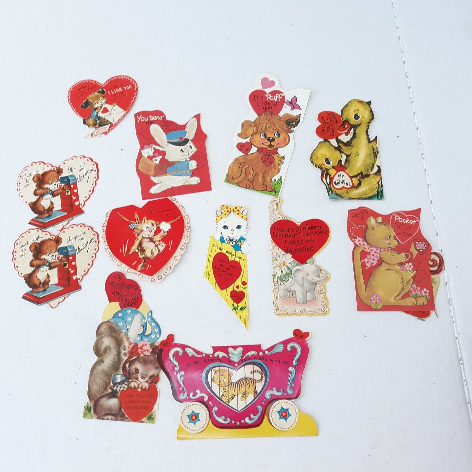 Lot Of 12 Animal Anthropomorphic Vintage Valentine Cards Valentine Days Hearts 