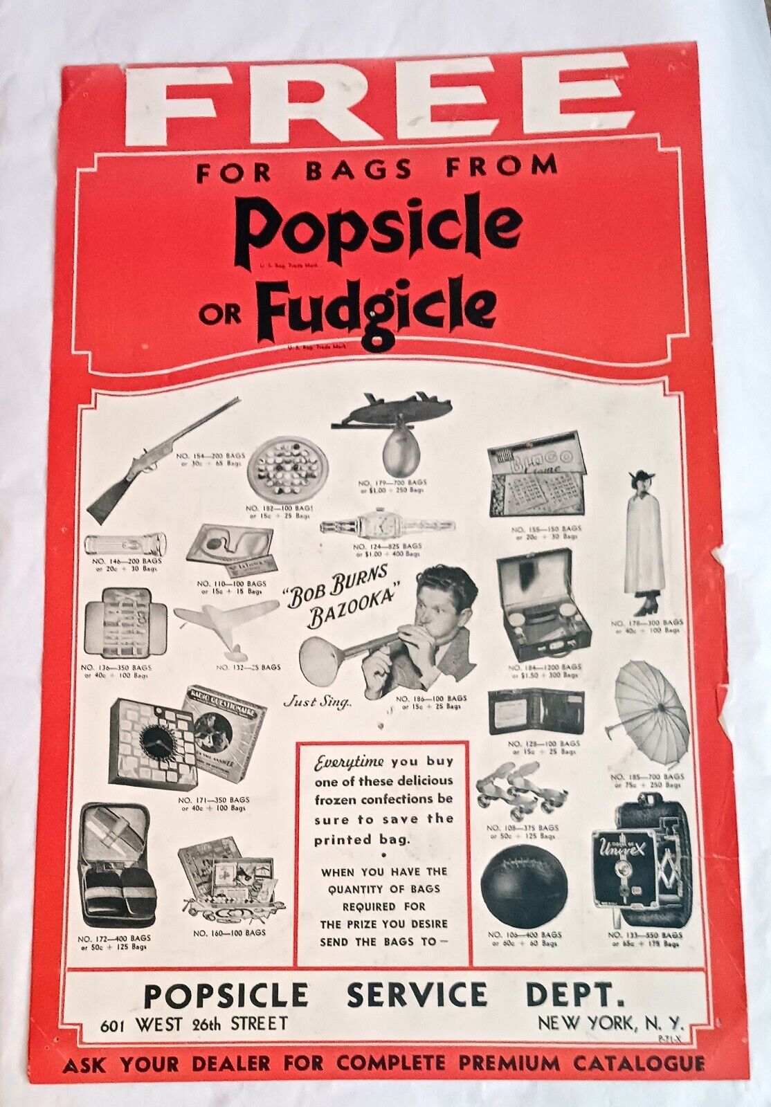 Vintage Advertising Poster Popsicle Fudgicle  Save Bags Get Prizes