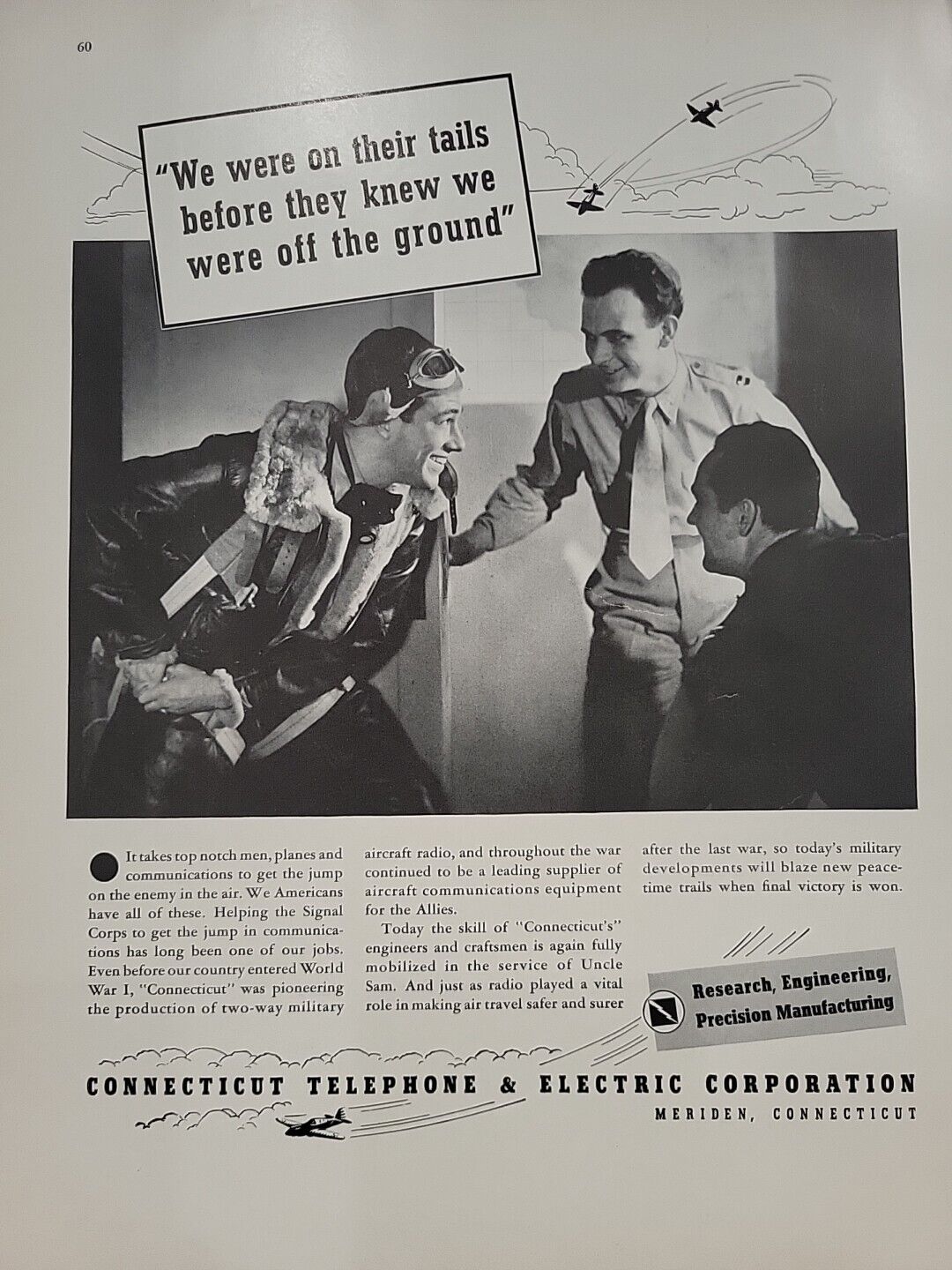 1942 Connecticut Telephone & Electric Fortune WW2 Print Ad Q3 U.S. Army Pilots