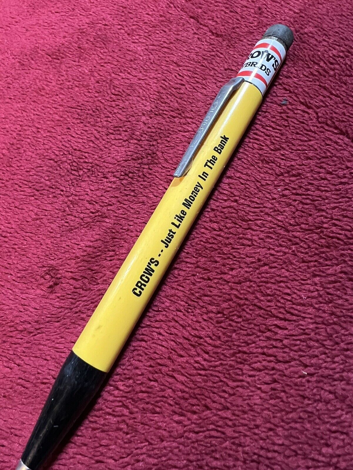 Vintage Crow's Hybrid Seed Corn Mechanical Pencil, “Just Like Money In The Bank”