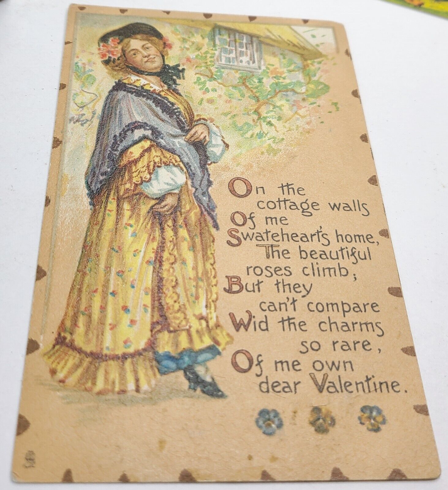 Antique Valentine Postcard Tucks Leatherette Valentine Lady