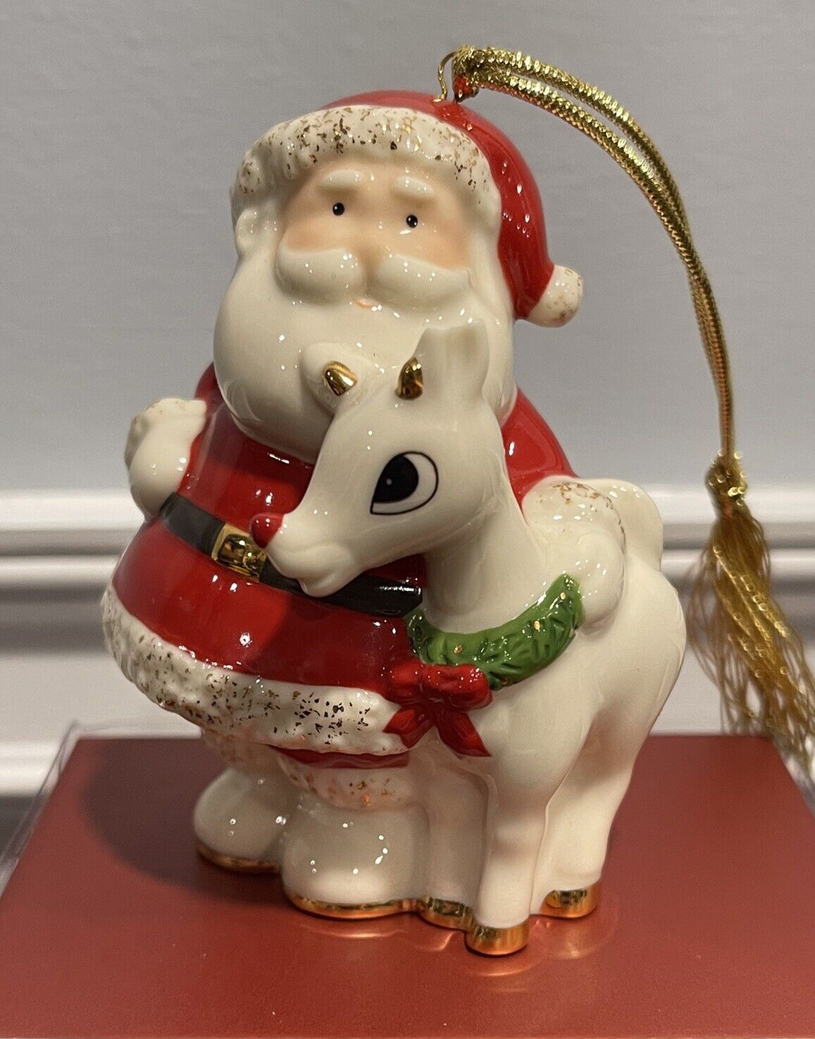 LENOX Rudolph with Santa Porcelain Christmas 2004 Annual Ornament Hand Crafted