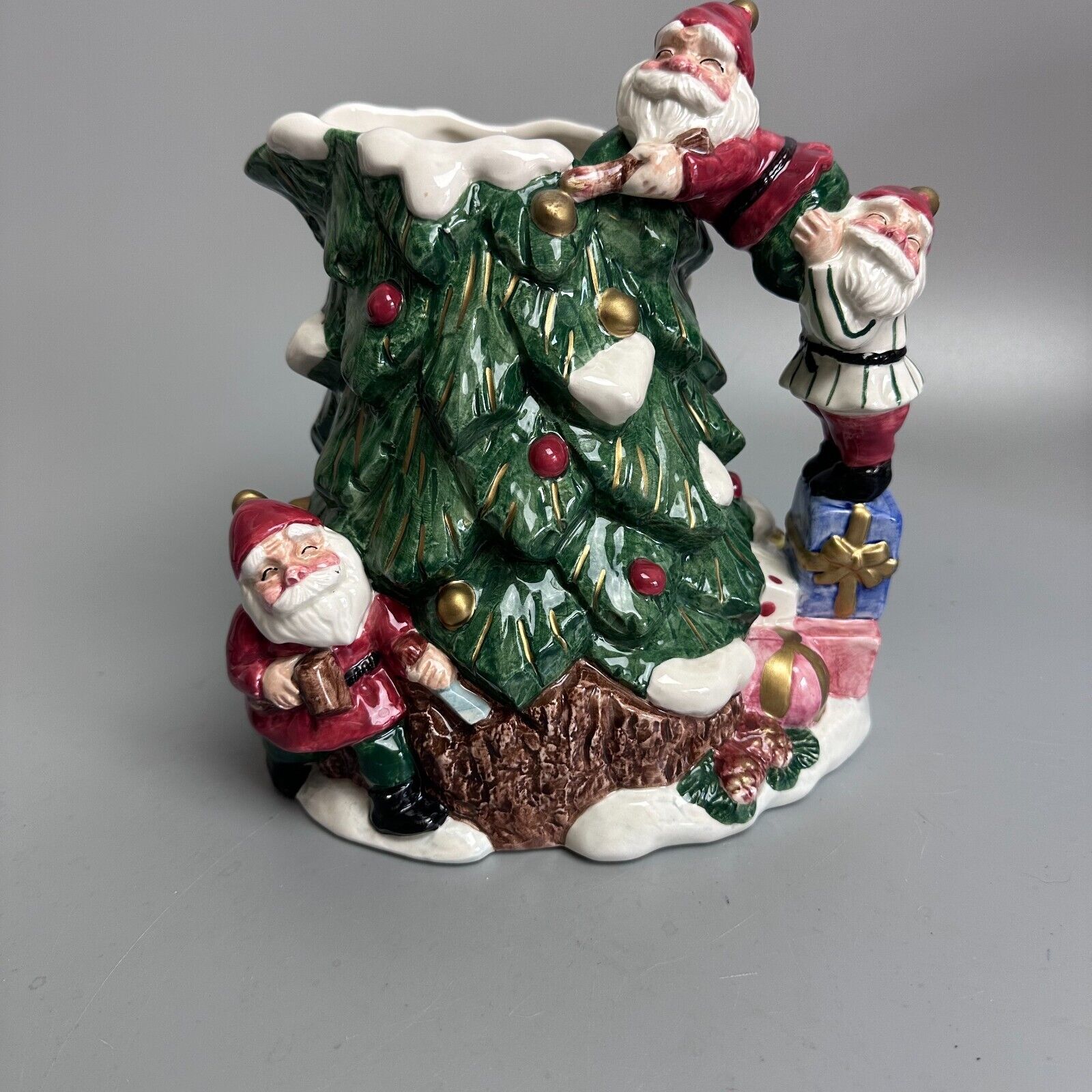 Fitz and Floyd Christmas Tree Santa carving tree Pitcher 1.25 QT  1995 VTG RARE