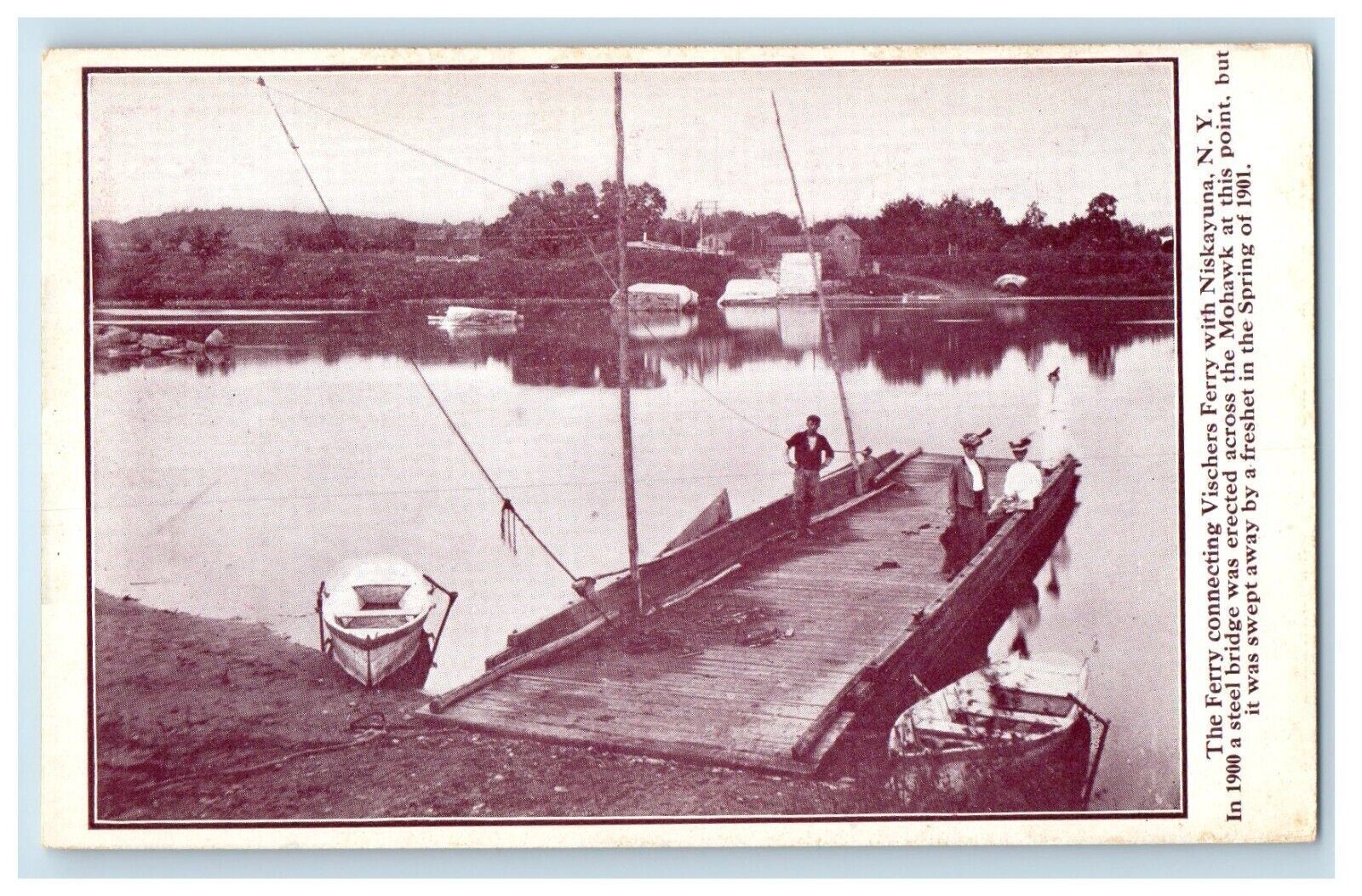 c1910's The Ferry Connecting Vischers Ferry Niskayuna NY, Boats Dock Postcard