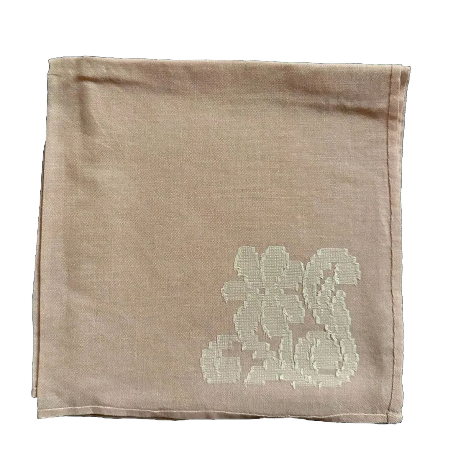Vintage Pink Fine Cotton 17” Napkins Set 12 With White Floral Accent Fine