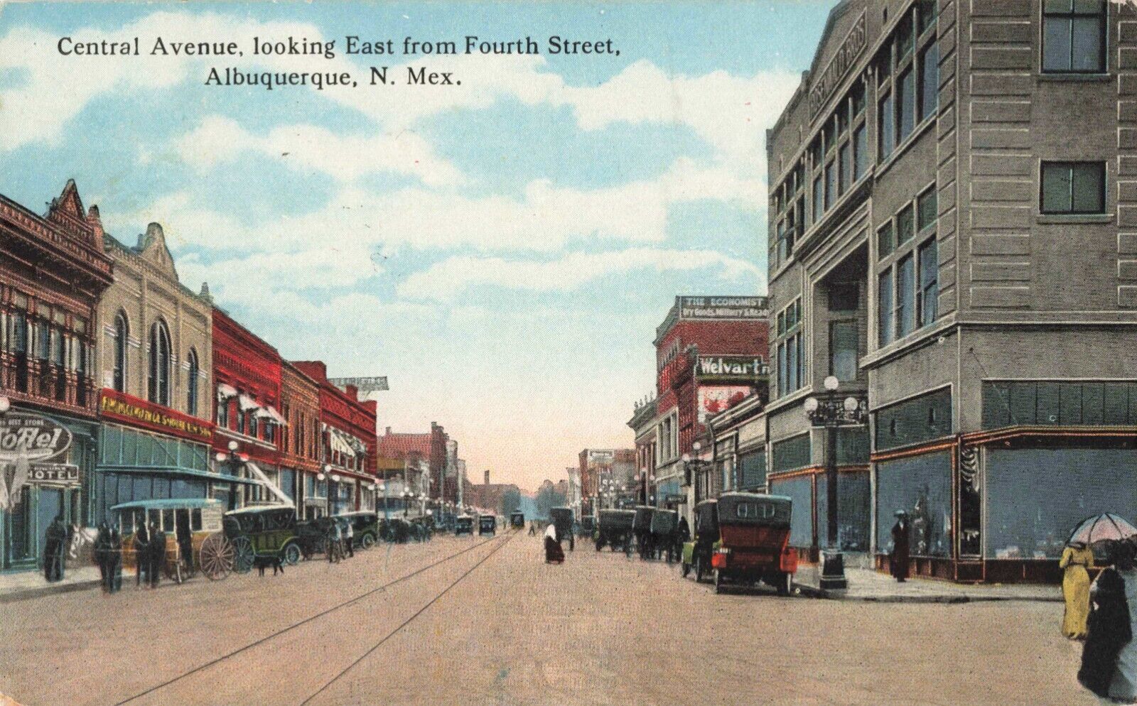 Central Avenue East from 4th Street Albuquerque New Mexico NM Old Cars c1910 PC