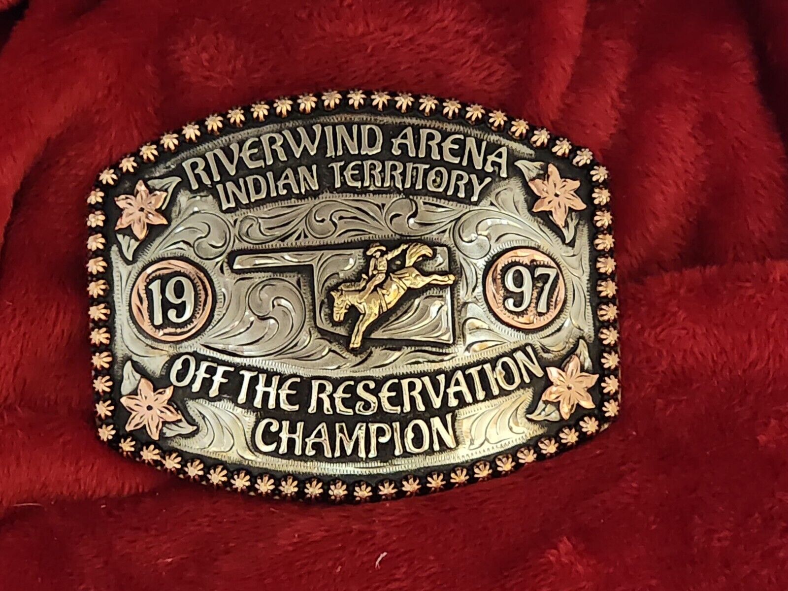RODEO TROPHY CHAMPION BUCKLE☆1997☆PRO BRONC RIDE☆INDIAN NATION OKLAHOMA☆RARE☆64