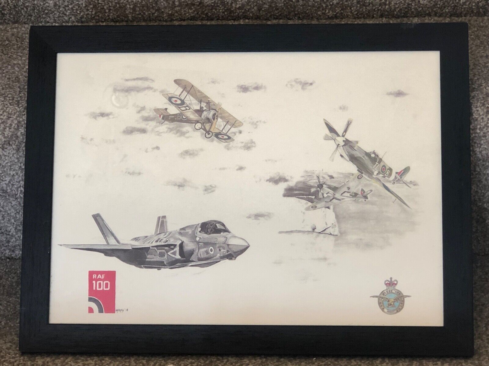 raf 100 - marshy  superb print of  various aircraft including spitfires