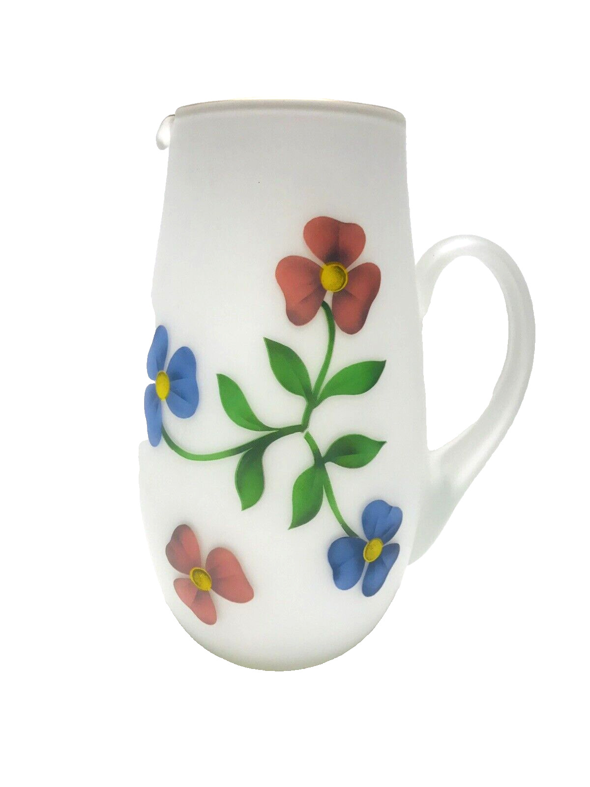 Vintage Norleans Made in Italy Frosted Pitcher w Colorful Florals 9\