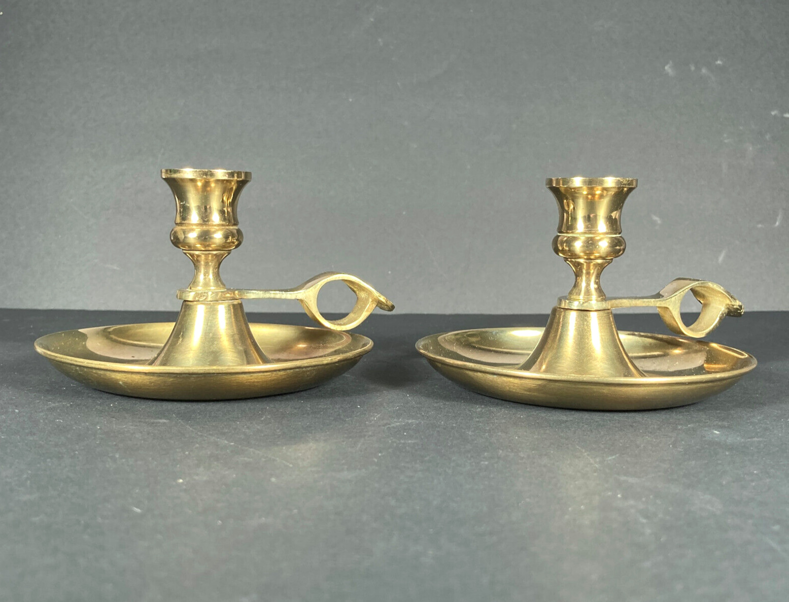 Vintage Brass Chamber Sticks Candle Holders Chambersticks Finger Ring Thumb Rest