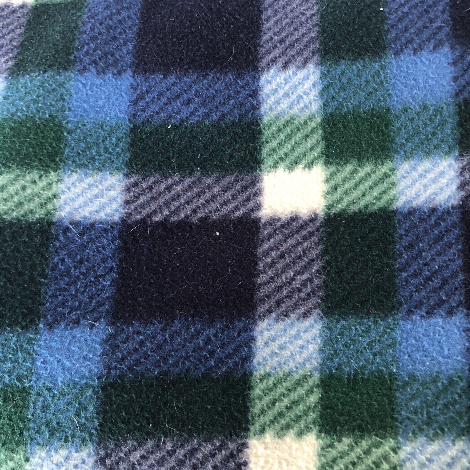 Bold Plaid Lap Blanket Bonfire Ready Blue White Green Faux Sherpa Lining 48x60”