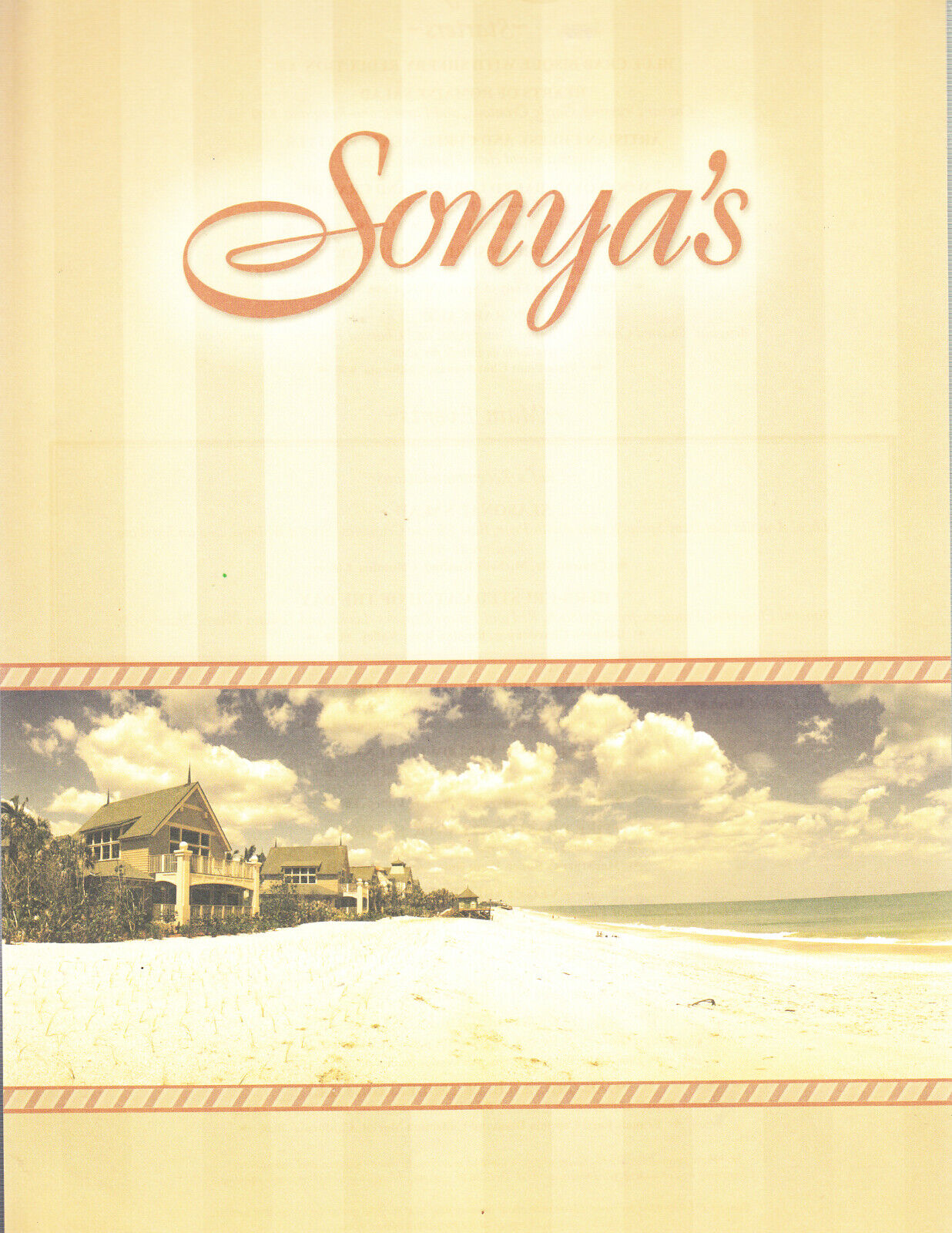 Sonya\'s (Permanently Closed) Dinner Menu (07/07), Disney\'s Vero Beach Resort