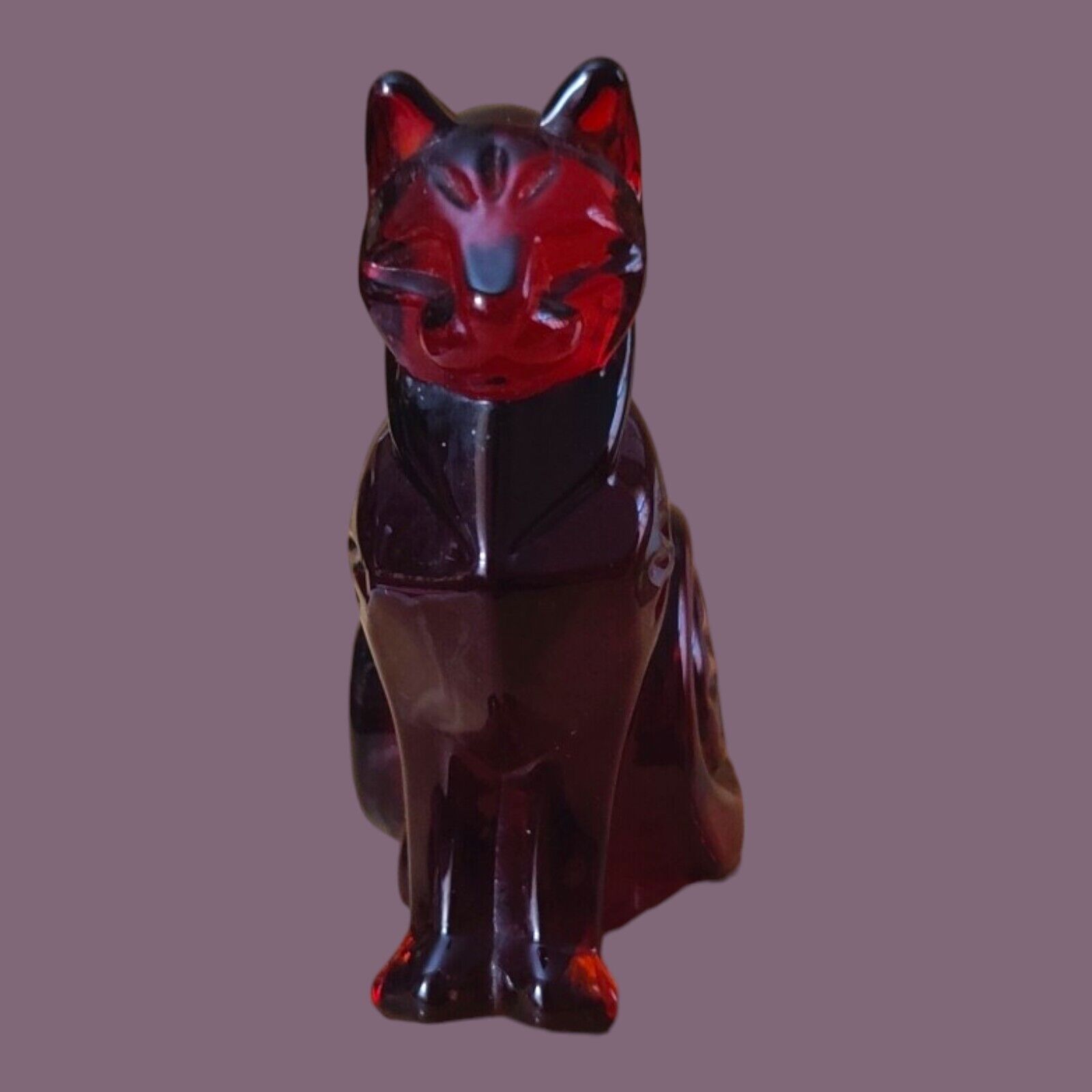 Rare Vintage Franklin Mint Curio Cabinet Cats Collection Ruby Glass Figurine 
