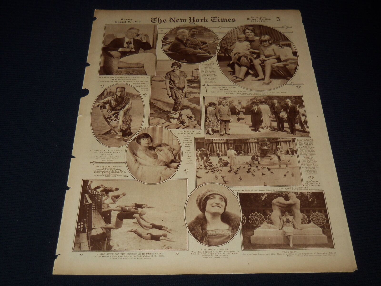 1925 AUGUST 9 NEW YORK TIMES PICTURE SECTION - CHARLIE CHAPLIN - NT 9486