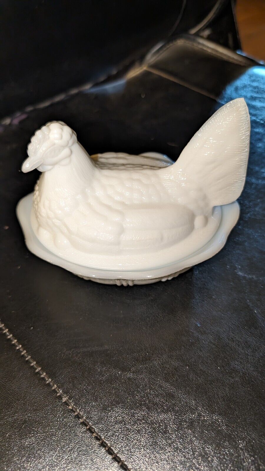 Vintage Fenton White Milk Glass Chicken Hen On Nest Covered Bowl Candy Dish 7”