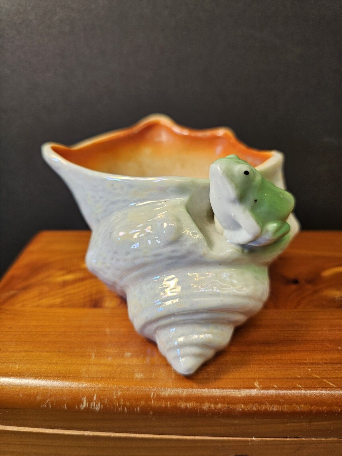 Vintage Seashell, Ceramic Planter With A Frog