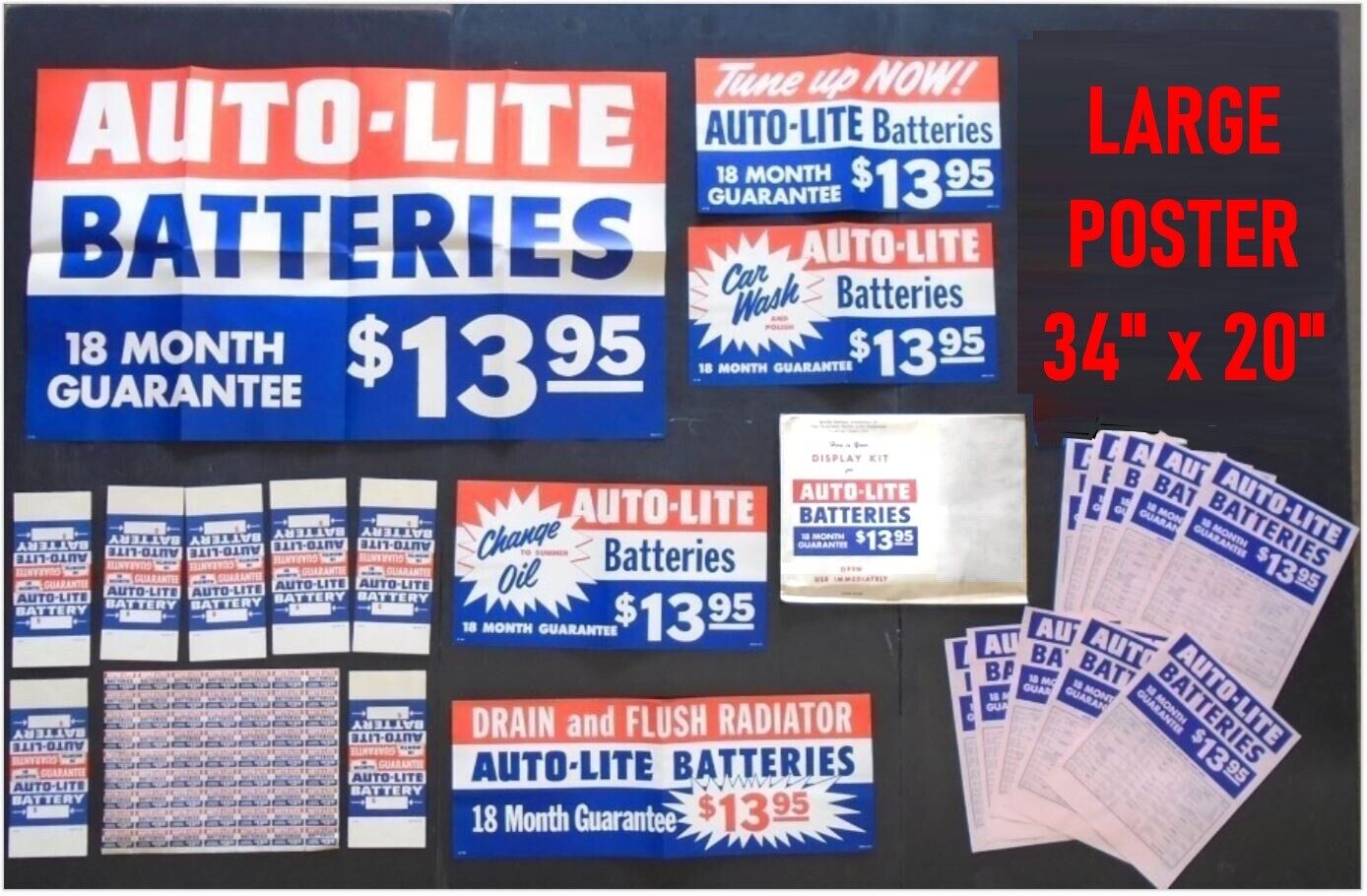 Original 1957 - AUTO-LITE Battery POINT OF SALE Posters ADVERTISING SIGN Display