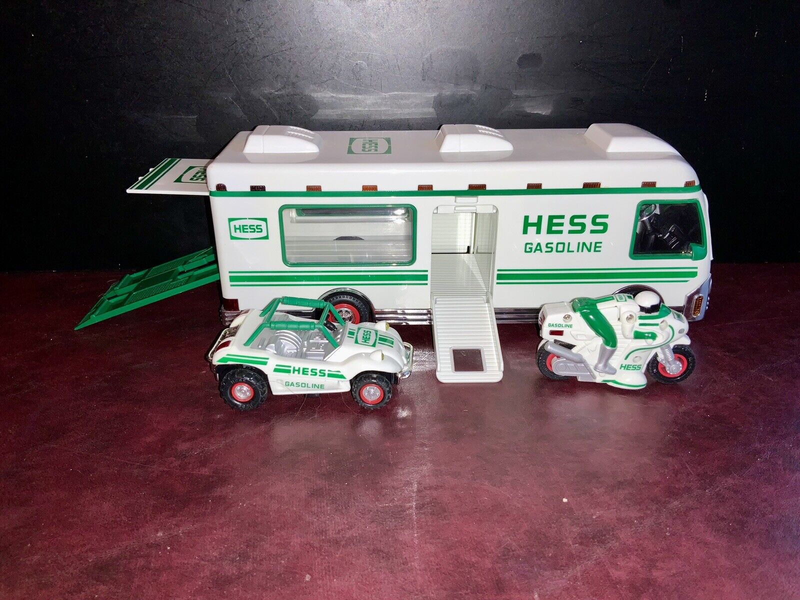 Hess 1998 Toy Truck RV Recreation Van INCLUDES  Dune Buggy and Motorcycle
