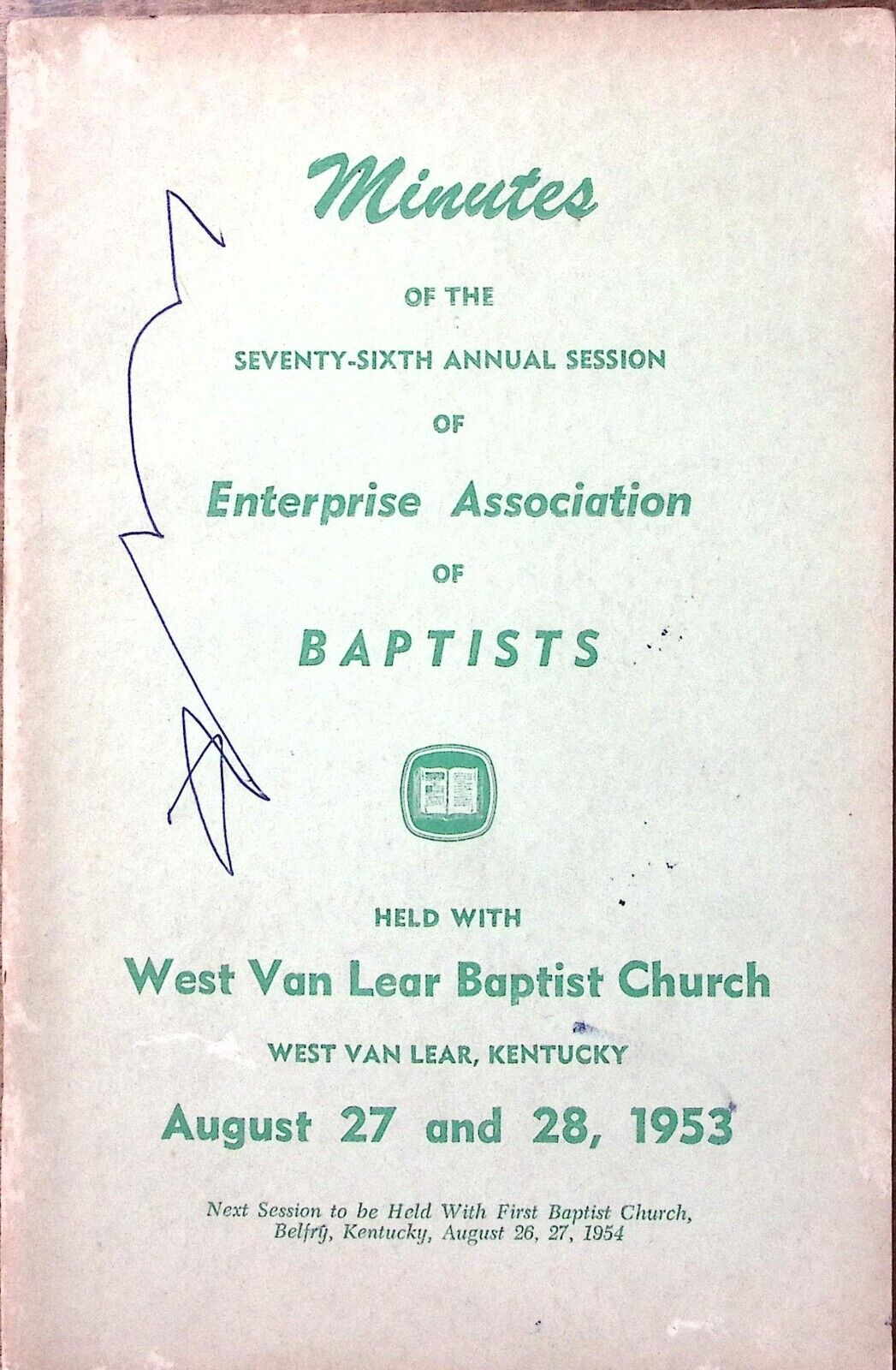 1953 WEST VAN LEAR KY ENTERPRISE ASSOCIATION OF BAPTISTS SESSION MINUTES Z4848