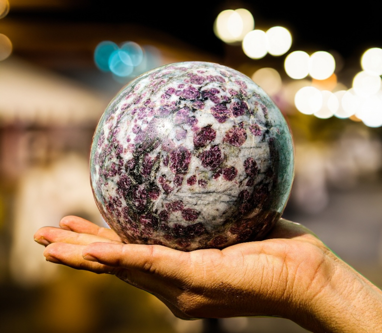 Elegant Pink Ruby Healing Sphere 12CM - Handmade Corundum Energy Ball