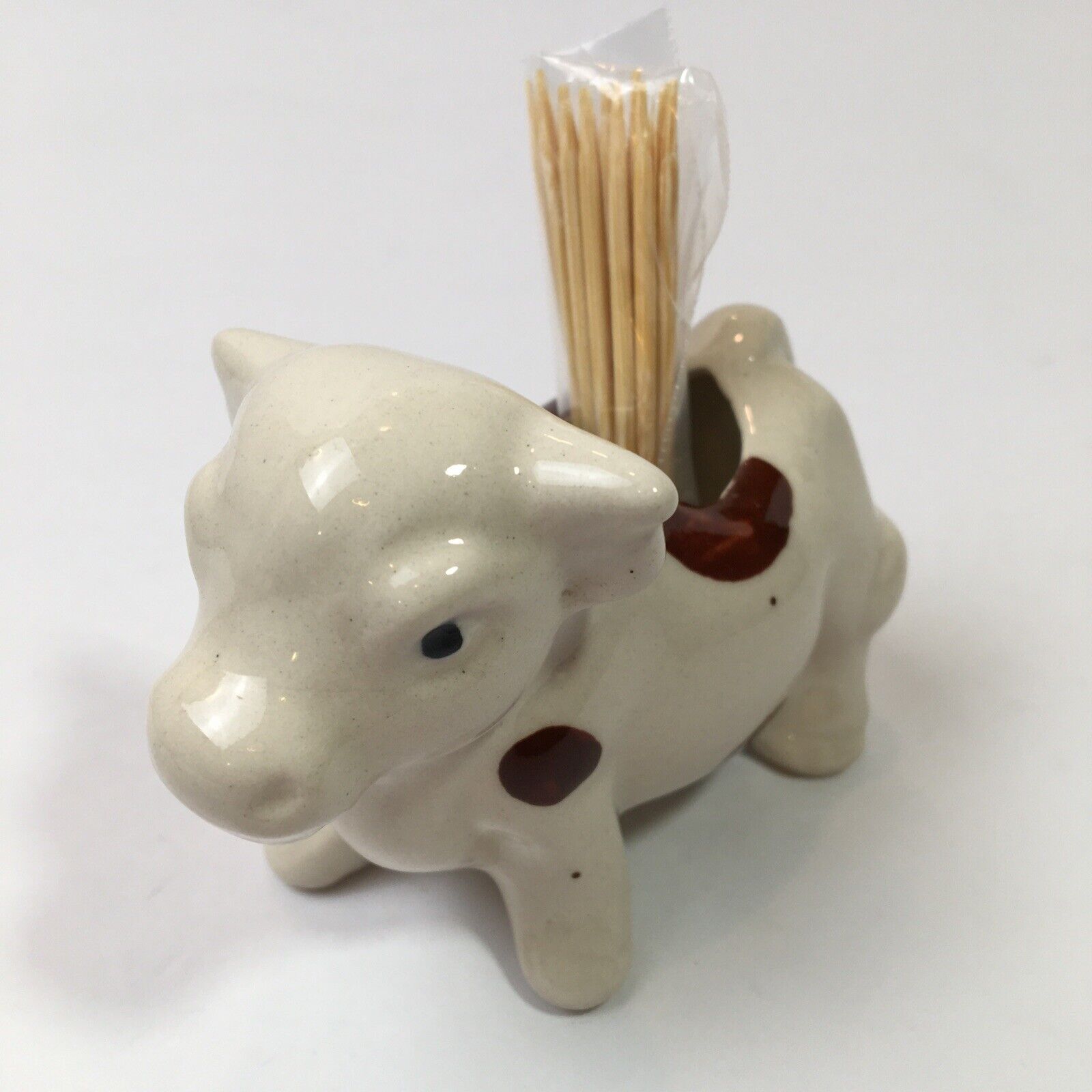 Vintage Cow Toothpick Holder White with Brown Spots Made in Japan