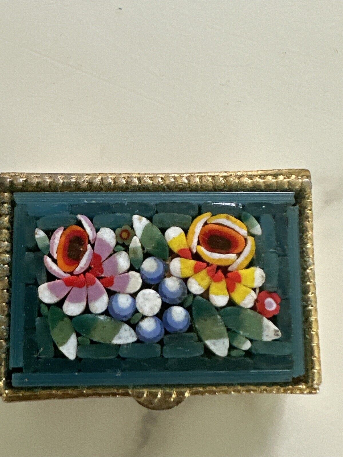 Vintage Italian Micro Mosaic Hinged Pill Box Trinket Made In Italy