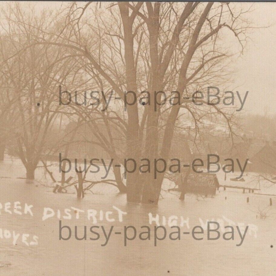 1913 RPPC Flood Natural Disaster Feather Creek District Clinton Indiana Postcard