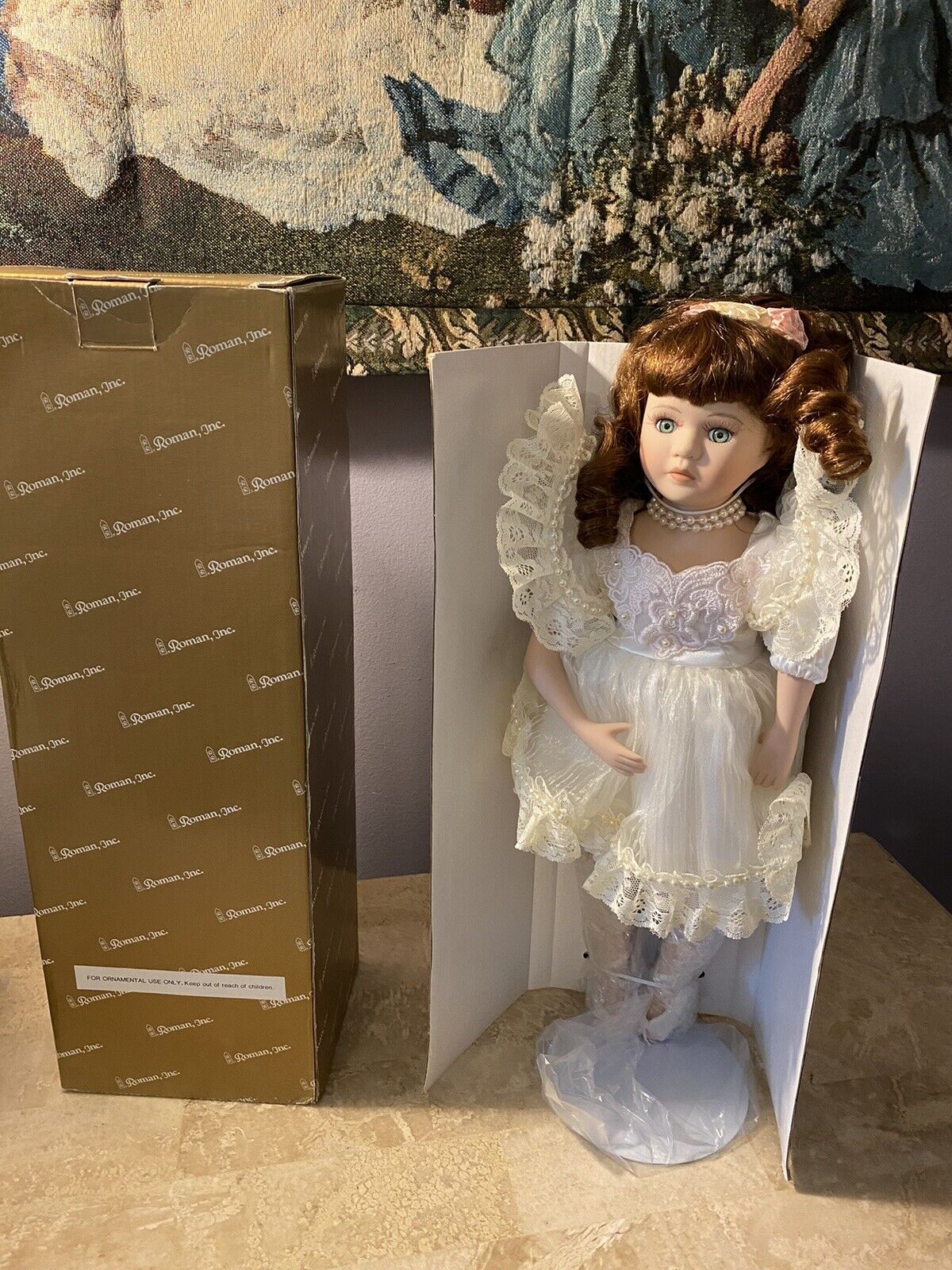 Beautiful Porcelain Dream Doll 16” Tall Gorgeous Face And Dress New In Box