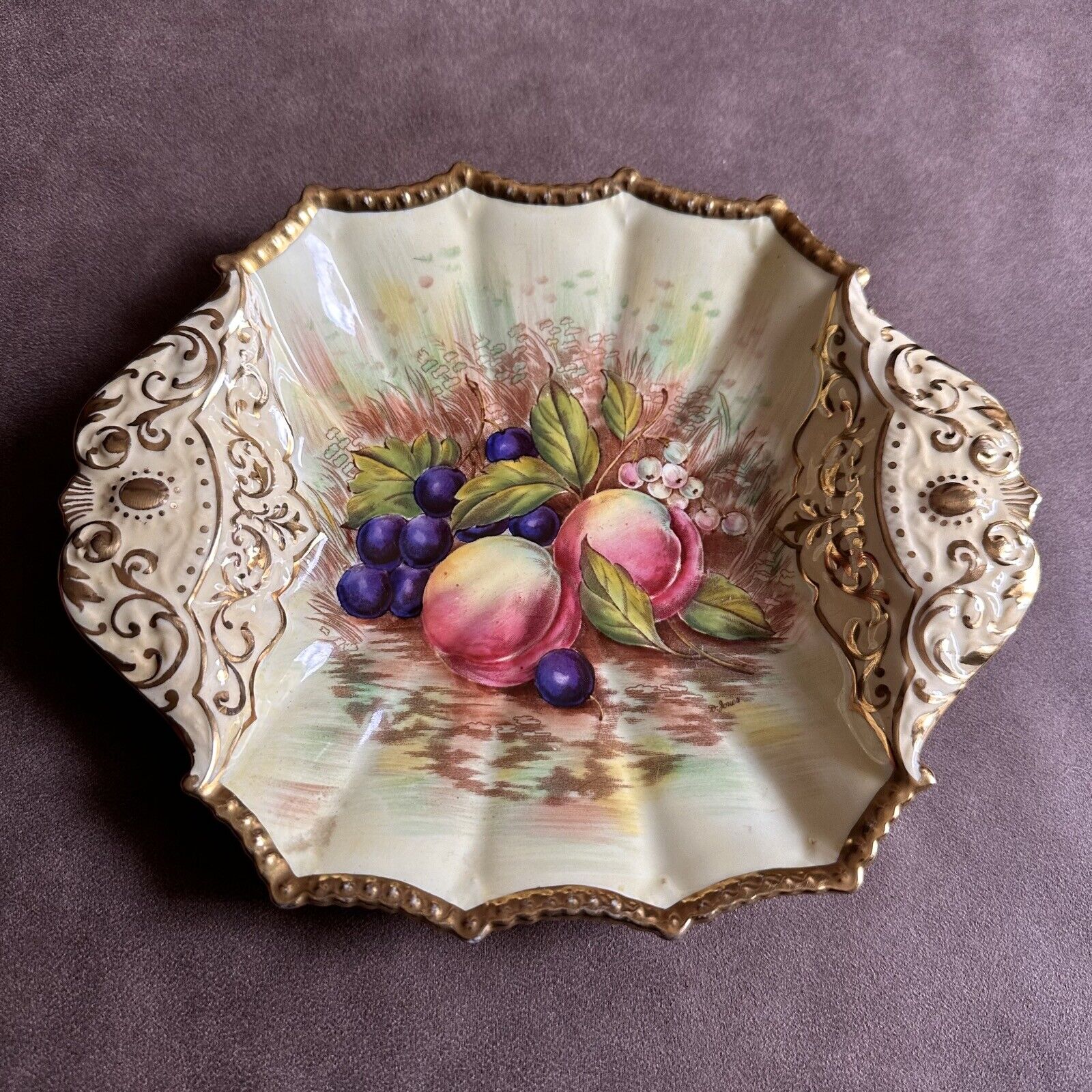 VINTAGE AYNSLEY BONE CHINA D. JONES ORCHARD GOLD DISH MADE IN ENGLAND