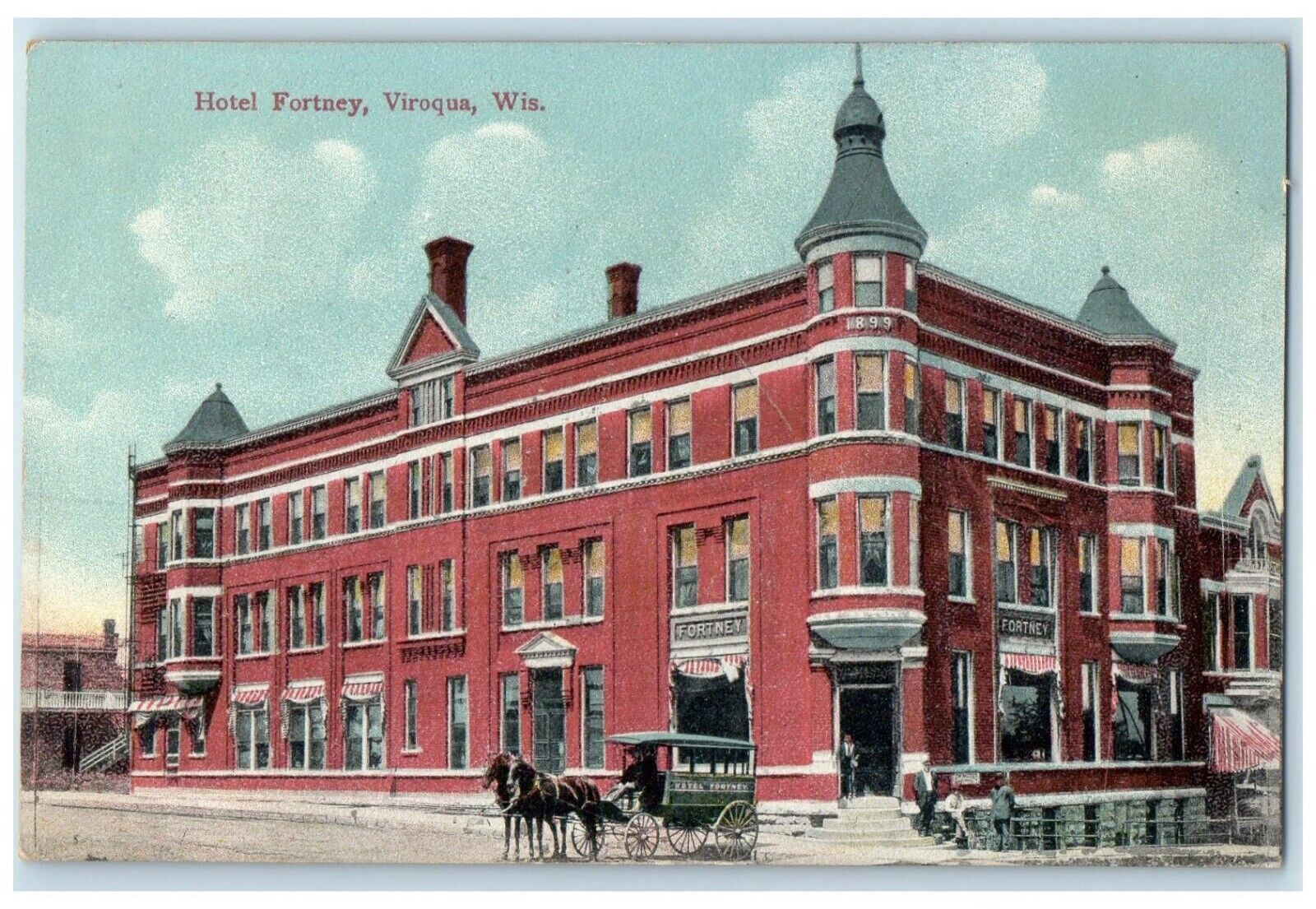 1913 Hotel Fortney Exterior Building Viroqua Wisconsin Vintage Antique Postcard