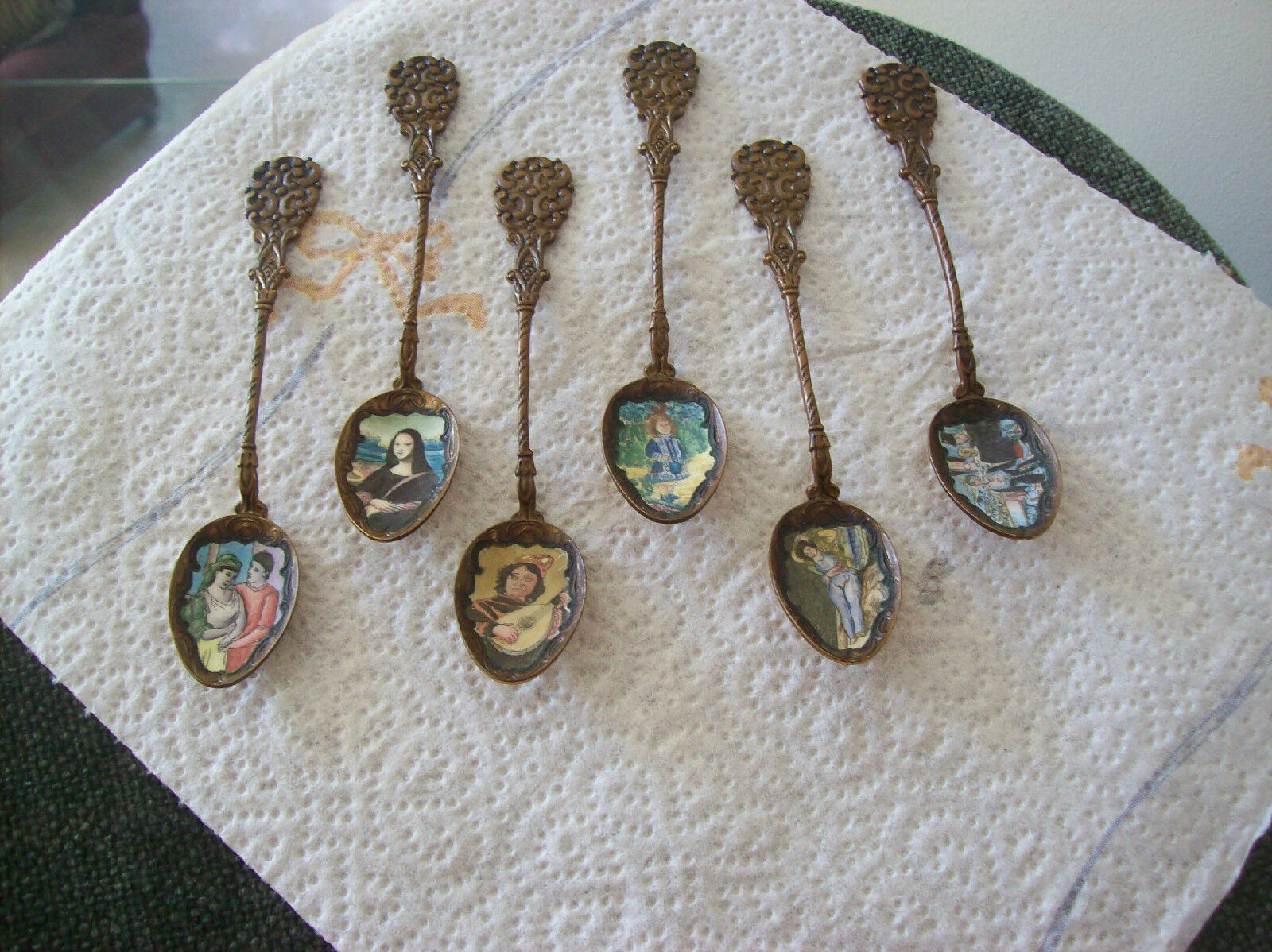 Spoons With Portrait's Set Of 6 Antique Enameled Handpainted Czechoslovakia  