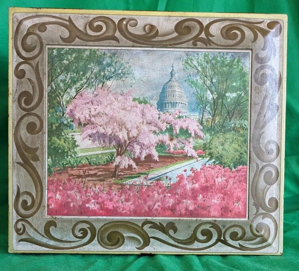 Vintage Sunshine Biscuit Tin Washington DC Cherry Blossoms