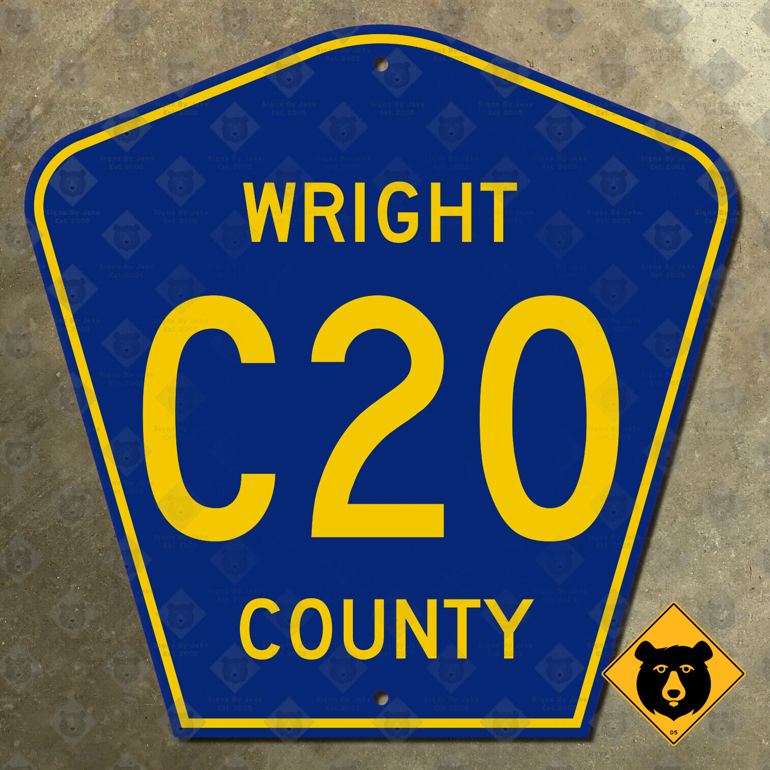 Iowa Wright County Road C20 highway marker road sign pentagon Belmond 24x24