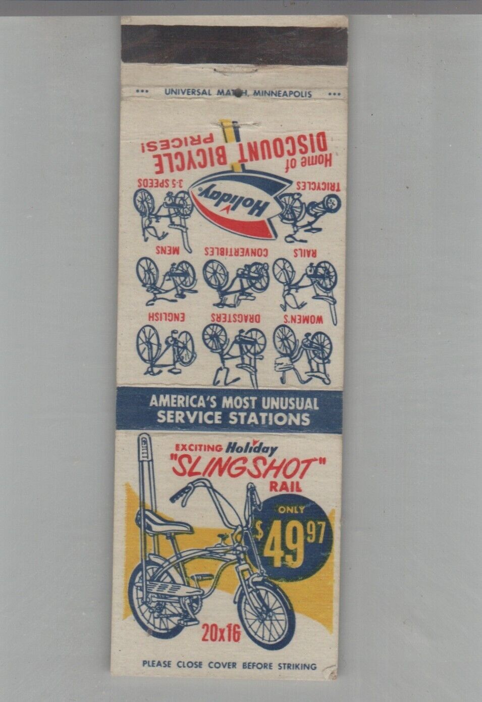 Matchbook Cover Holiday Discount Bicycle Dealer & Service Stations