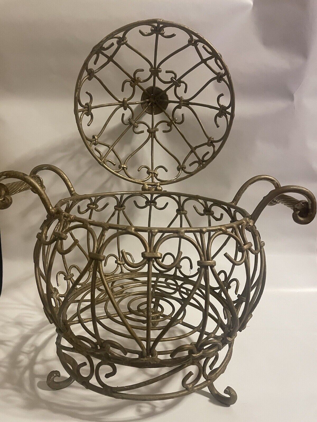 Vintage Wrought Iron French Wire Rustic Fruit Basket Bowl Victorian Centerpiece